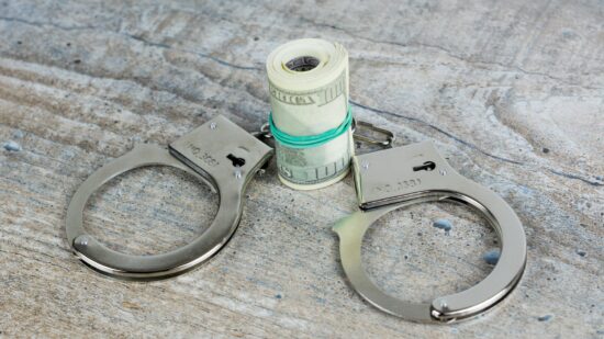Handcuffs and usa dollar banknotes on wooden background. More of my photos and videos Adobe Stock:http://bit.ly/3RqlciK More of my photos and videos Shutterstock: https://www.shutterstock.com/g/ALEKSANDRBERDYUGIN My email: bermix999@gmail.com